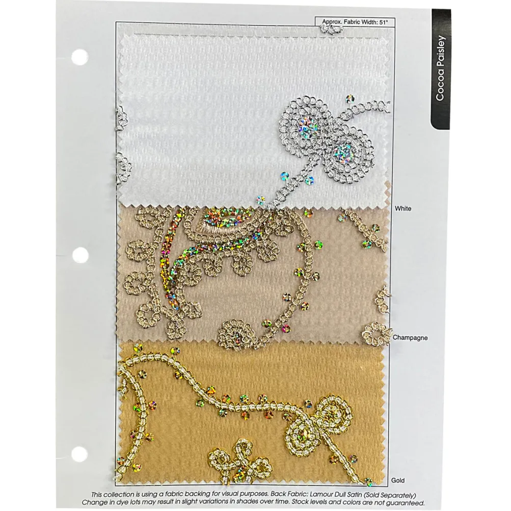 Cocoa Paisley Embroidery Table Linen in Champagne