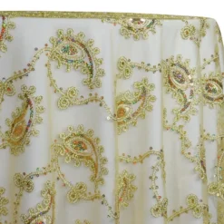 Cocoa Paisley Embroidery Table Linen in Gold