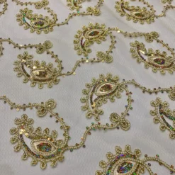 Cocoa Paisley Embroidery Table Linen in Gold