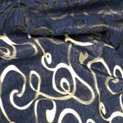 Contempo Scroll Sheer Table Linen in Navy