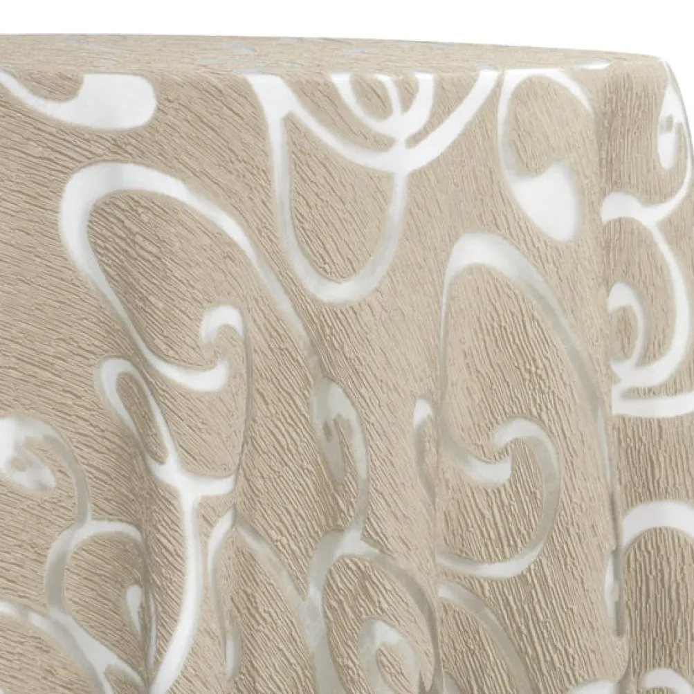 Contempo Scroll Sheer Table Linen in Champagne