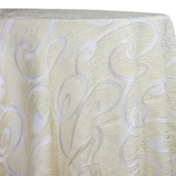Contempo Scroll Sheer Table Linen in Ivory