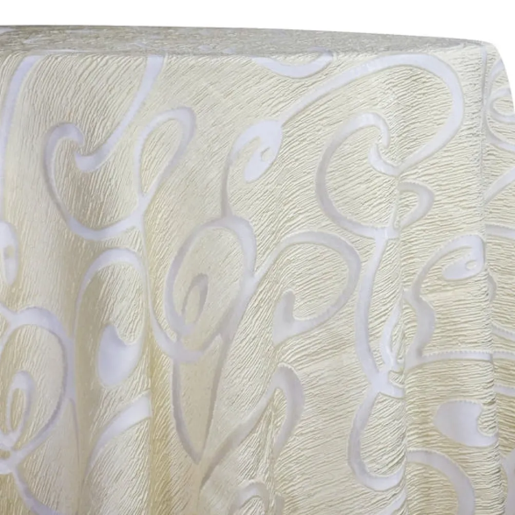 Contempo Scroll Sheer Table Linen in Ivory