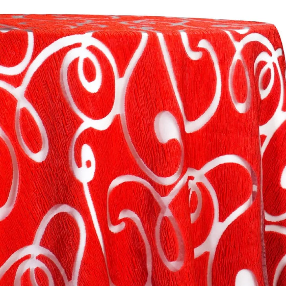 Contempo Scroll Sheer Table Linen in Red