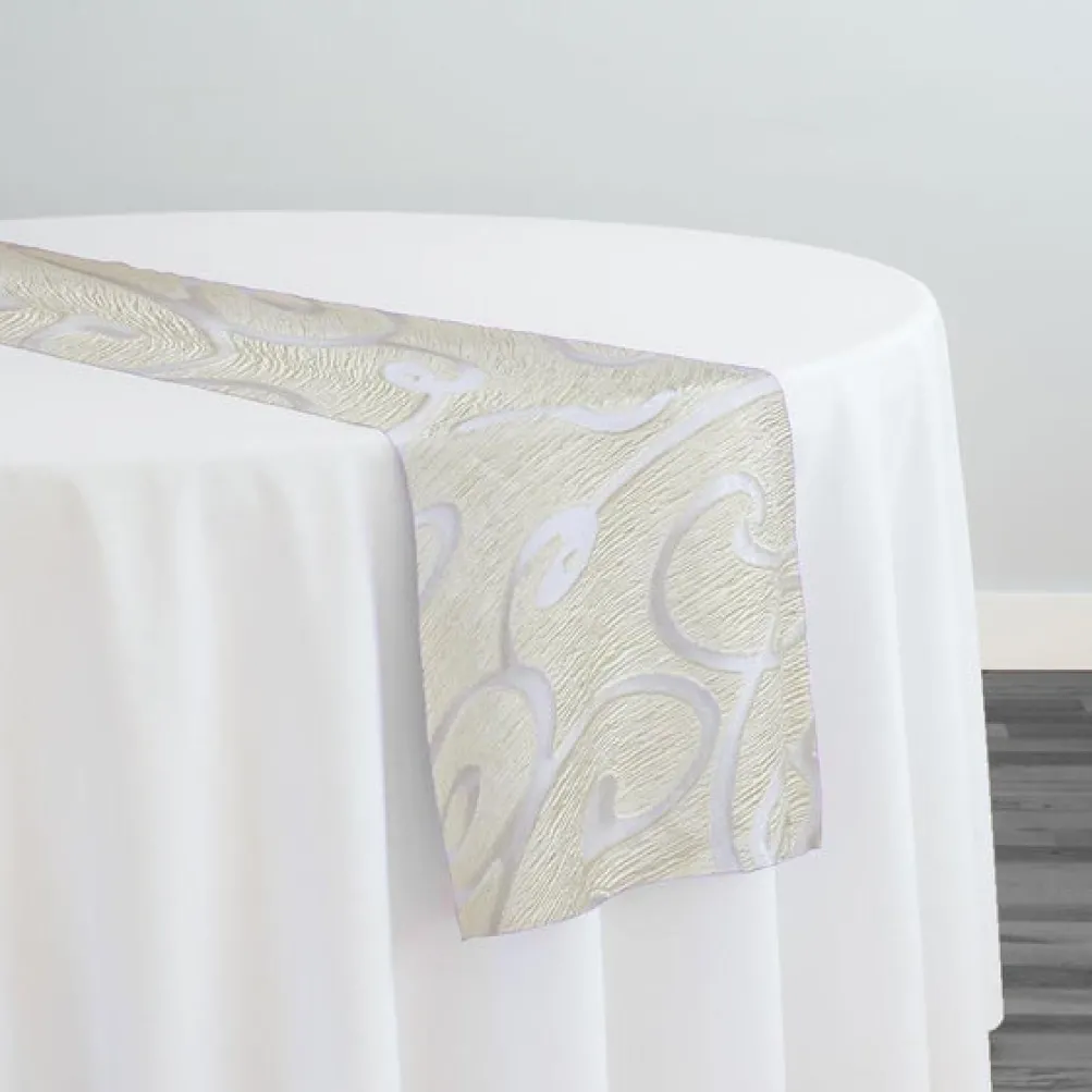 Contempo Scroll Sheer Table Runner in Ivory