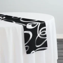Contempo Scroll Sheer Table Runner in Black