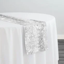 Curly Satin Table Runner in White