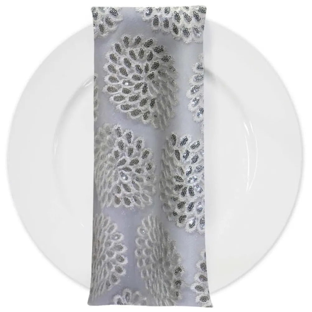 Dahlia Sequins (w/ Poly Lining) Table Napkin in White
