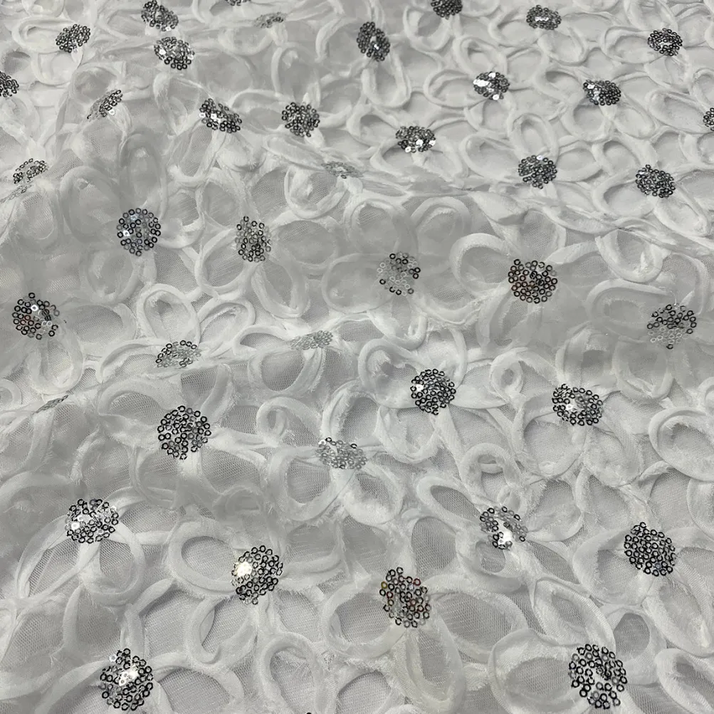 Daisy Sequins Table Runner in White
