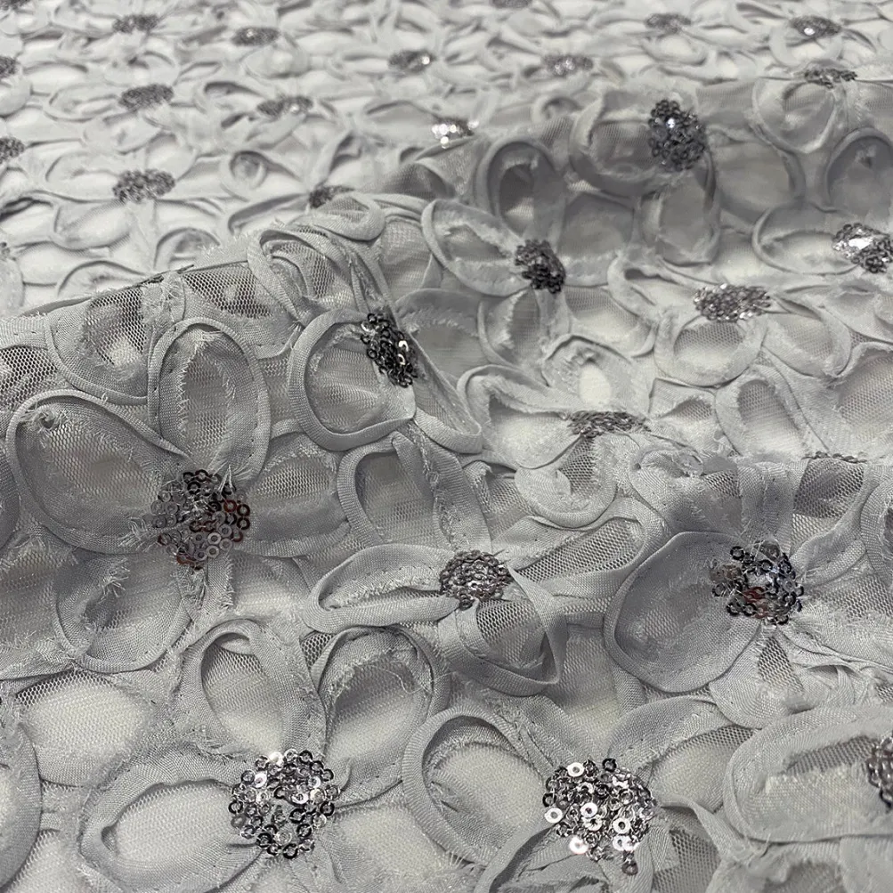 Daisy Sequins Table Runner in Silver