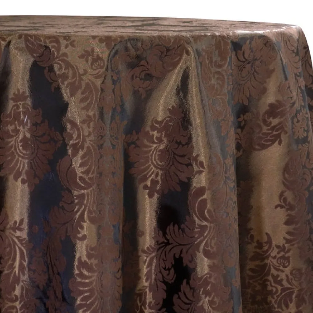 Damask Flocking Taffeta Table Linen in Brown on Brown