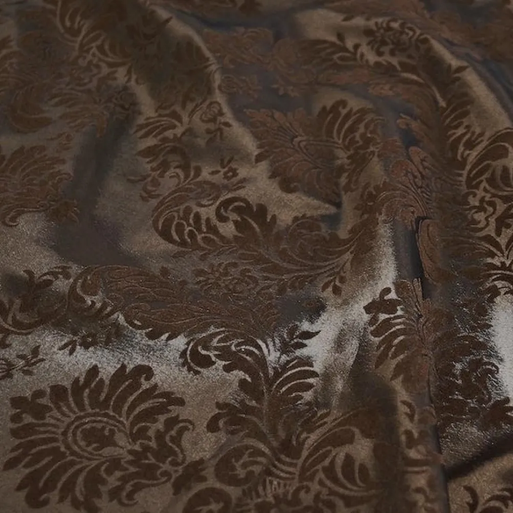 Damask Flocking Taffeta Table Linen in Brown on Brown