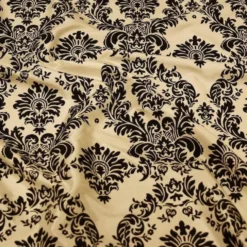 Damask Flocking Taffeta Table Linen in Black on Ivory