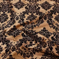 Damask Flocking Taffeta Table Linen in Black on Gold