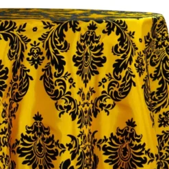 Damask Flocking Taffeta Table Linen in Black on Yellow