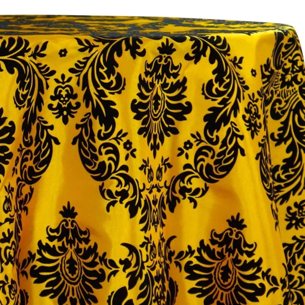 Damask Flocking Taffeta Table Linen in Black on Yellow