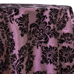 Damask Flocking Taffeta Table Linen in Black on Pink