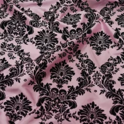 Damask Flocking Taffeta Table Linen in Black on Pink