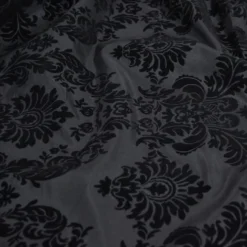 Damask Flocking Taffeta Table Linen in Black on Black