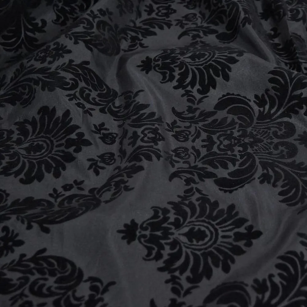 Damask Flocking Taffeta Table Linen in Black on Black