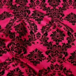 Damask Flocking Taffeta Table Runner in Black on Fuchsia