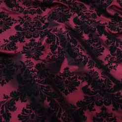 Damask Flocking Taffeta Table Runner in Black on Burgundy