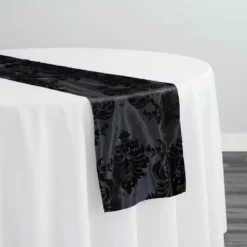 Damask Flocking Taffeta Table Runner in Black on Black