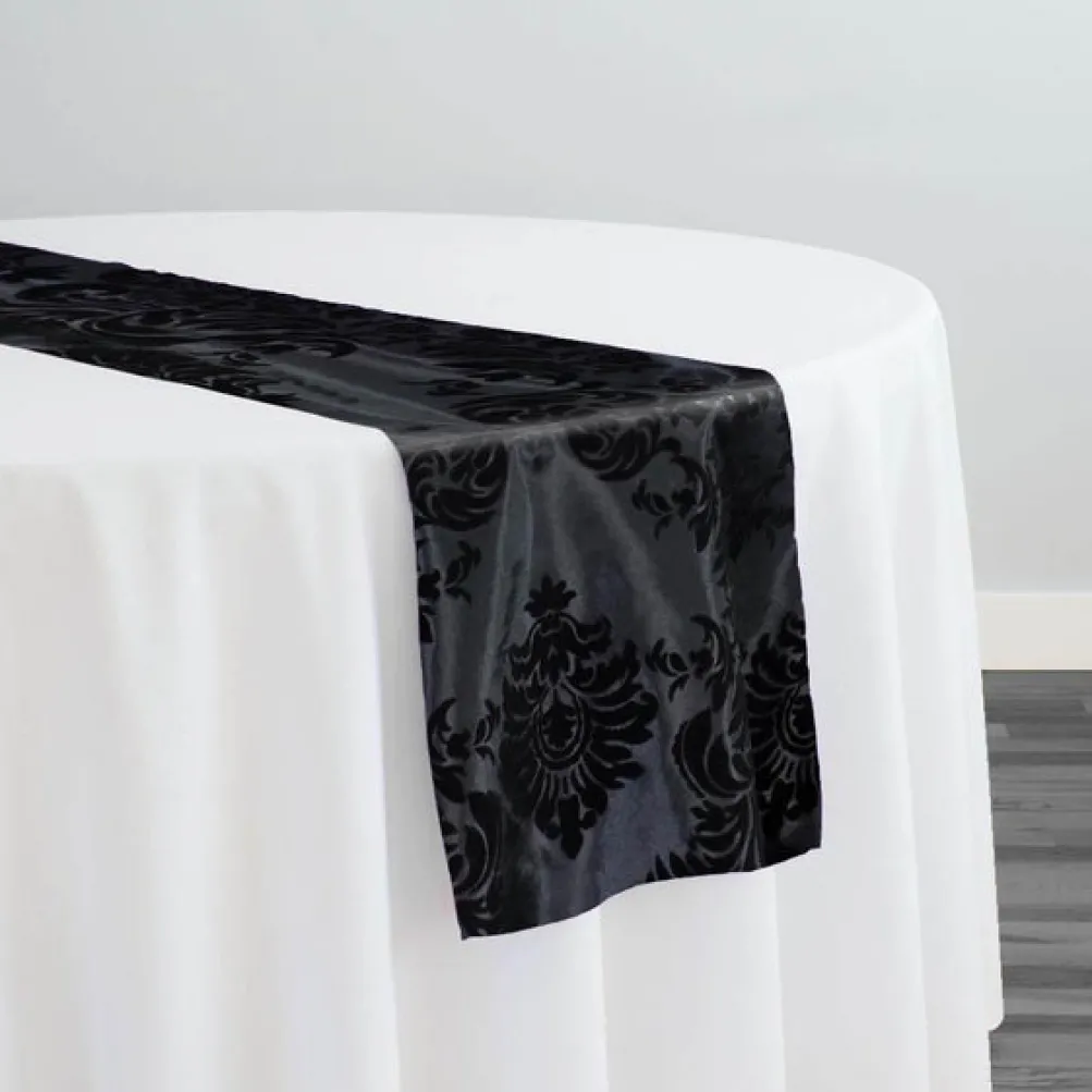 Damask Flocking Taffeta Table Runner in Black on Black