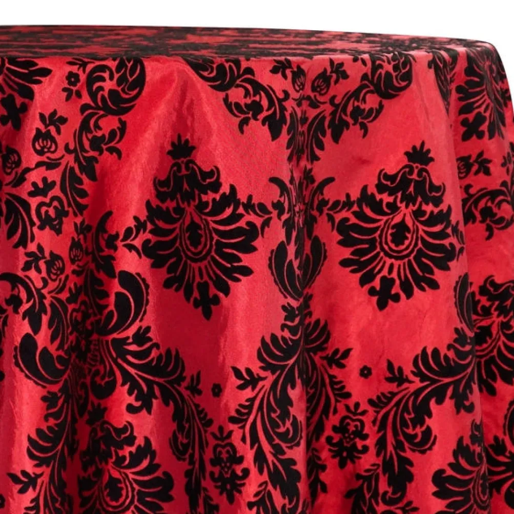 Damask Flocking Taffeta Table Linen in Black on Red