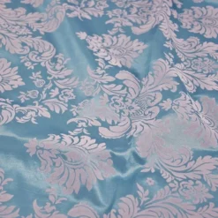 Damask Flocking Taffeta Table Runner in Silver on Turquoise
