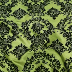 Damask Flocking Taffeta Table Runner in Black on Olive