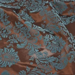 Damask Flocking Taffeta Table Runner in Turquoise on Brown