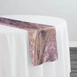 Damask Flocking Taffeta Table Runner in Silver on Silver