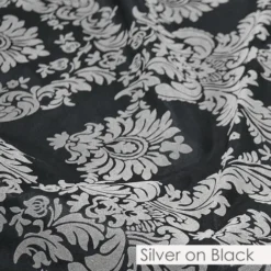 Damask Flocking Taffeta Table Runner in Silver on Black
