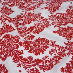 Damask Flocking Taffeta Table Runner in Red on White