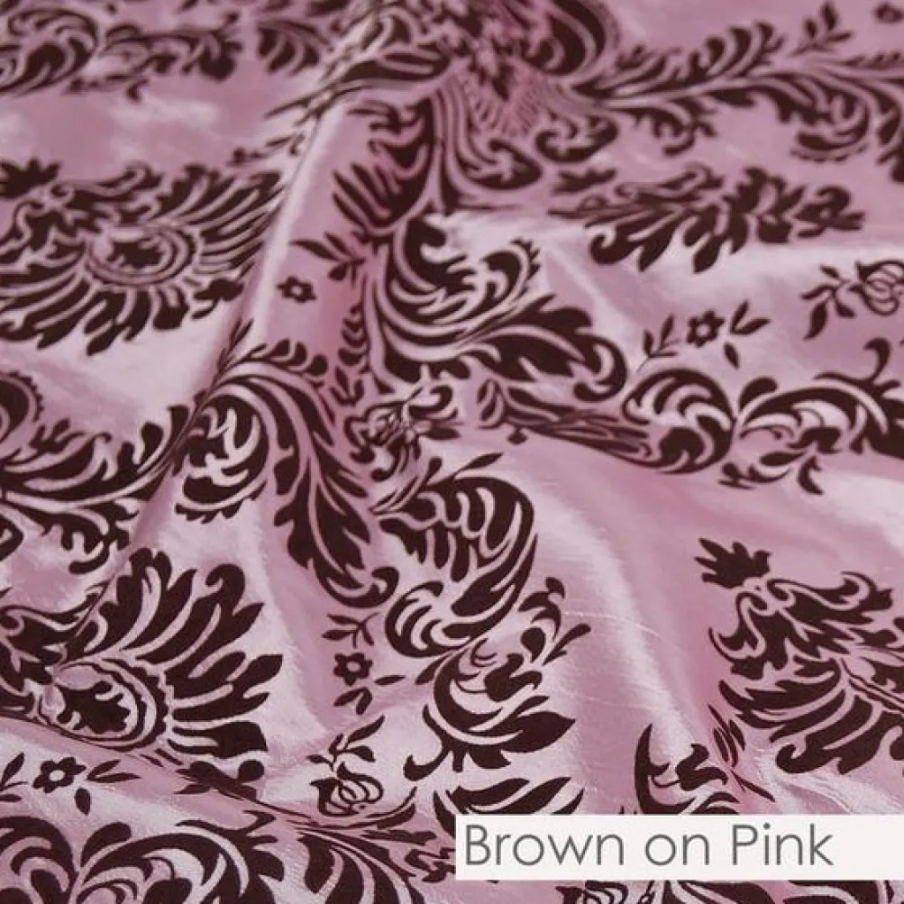 Damask Flocking Taffeta Table Runner in Brown on Pink