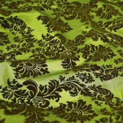 Damask Flocking Taffeta Table Runner in Brown on Olive