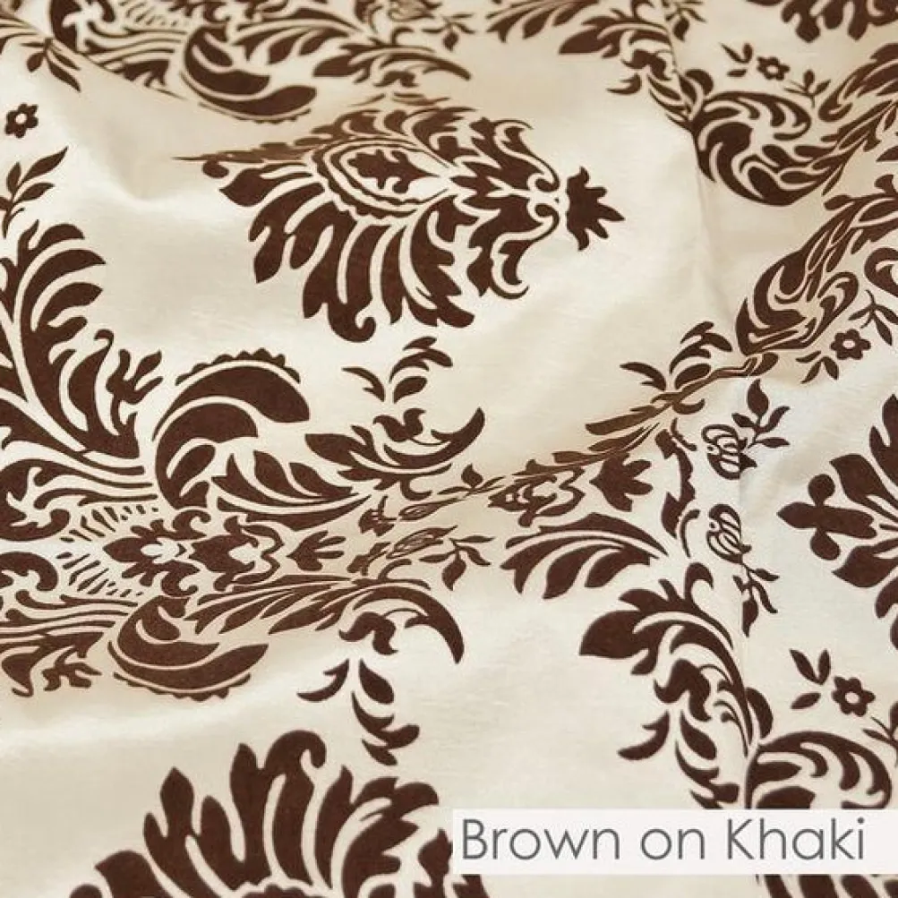 Damask Flocking Taffeta Table Runner in Brown on Khaki
