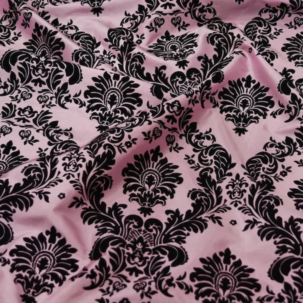 Damask Flocking Taffeta Table Runner in Black on Pink