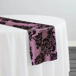 Damask Flocking Taffeta Table Runner in Black on Pink