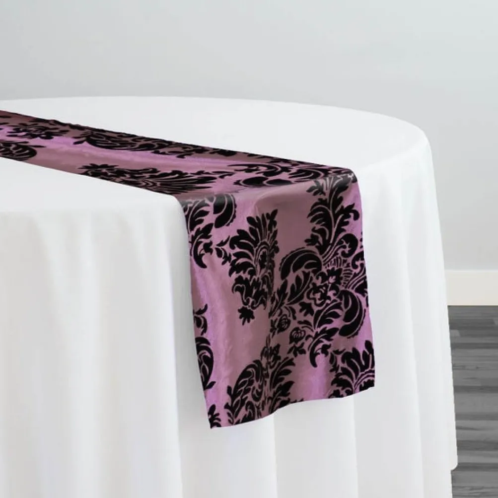 Damask Flocking Taffeta Table Runner in Black on Pink