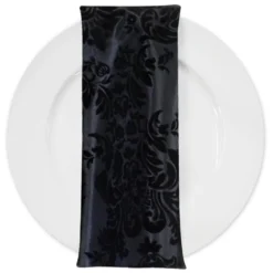 Damask Flocking Taffeta Table Napkin in Black on Black
