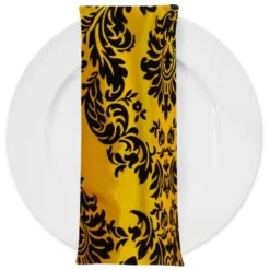 Damask Flocking Taffeta Table Napkin in Black on Yellow