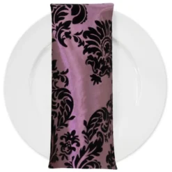Damask Flocking Taffeta Table Napkin in Black on Pink