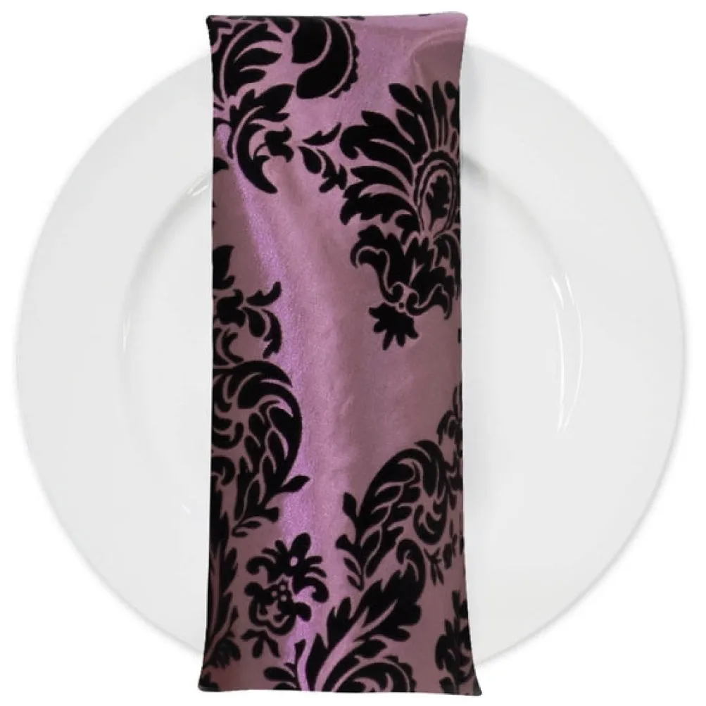 Damask Flocking Taffeta Table Napkin in Black on Pink
