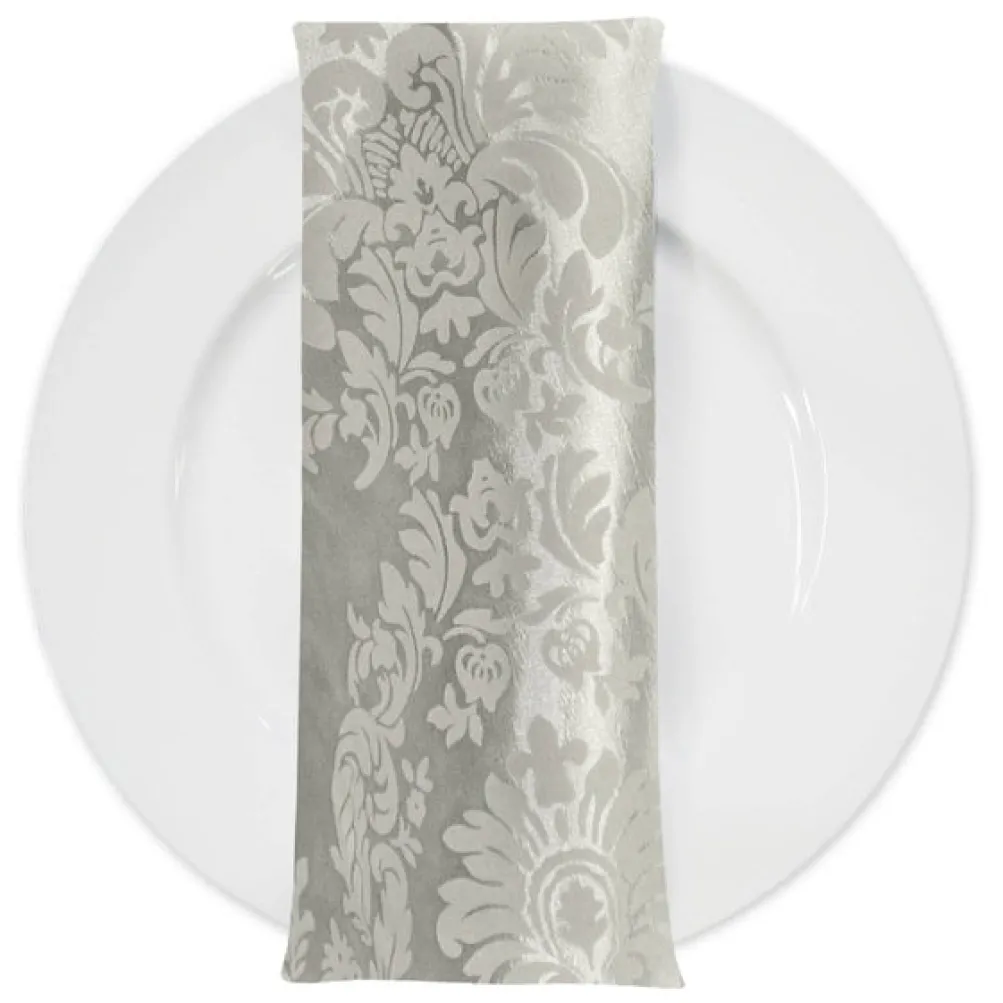 Damask Flocking Taffeta Table Napkin in Ivory on Ivory