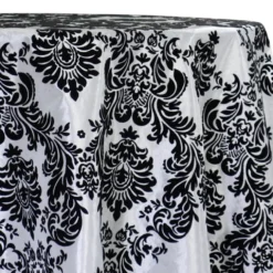 Damask Flocking Taffeta Table Linen in Black on White