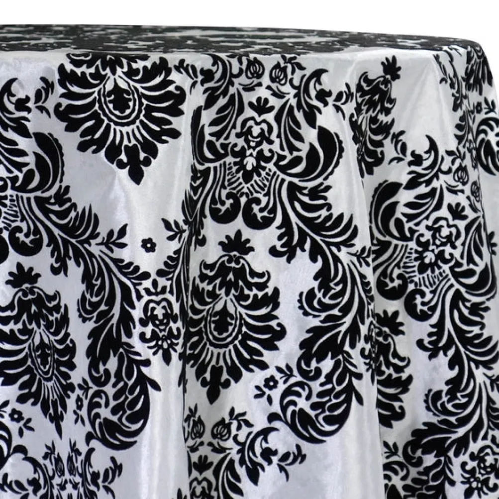 Damask Flocking Taffeta Table Linen in Black on White