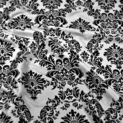 Damask Flocking Taffeta Table Linen in Black on White