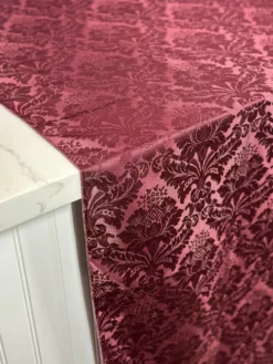 Damask Poly Table Linen in Burgundy